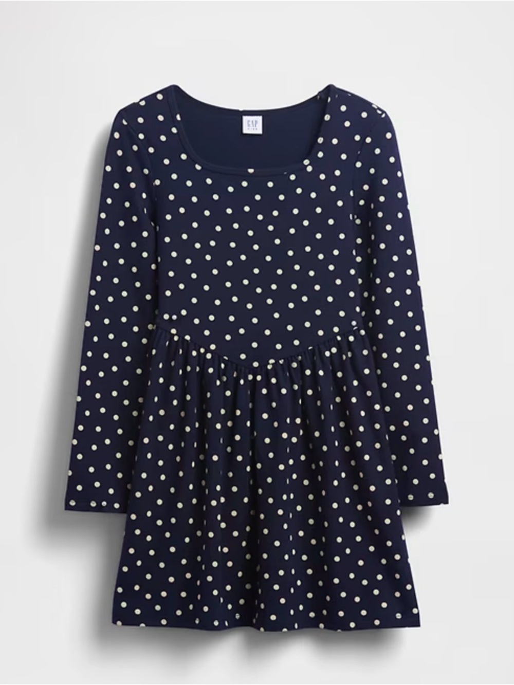 GAP Navy and Cream Polka Dot Long Sleeve Dress
